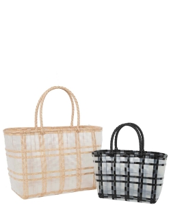 Handmade Woven Basket Handbag Set YW-0014 BEIGE/BLACK